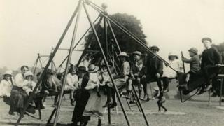 1920s playground and children playing