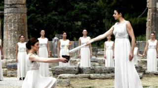 The Olympic flame is lit in Greece.
