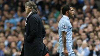 City boss Roberto Mancini and Carlos Tevez