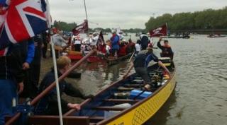 Lewis on dragon boat in Thames