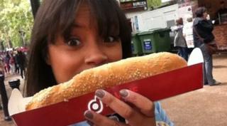 Leah holding hot dog