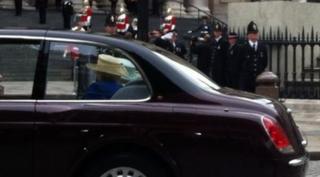 Queen arriving at St. Paul's Cathedral in car
