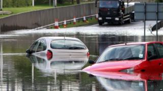 Cars stranded in floodwater in Tyne and Wear