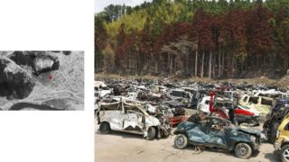 Destroyed cars after the tsunami in Japan