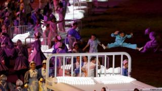 Children jumped on trampoline beds as part of the show.