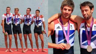 Team GB men's lightweight four team (left) and to the men's lightweight double sculls team (right)