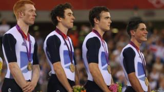 Track cyclists Ed Clancy, Geraint Thomas, Steven Burke and Peter Kennaugh