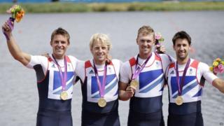 Rowers Peter Reed, Andrew Triggs Hodge, Alex Gregory and Tom James