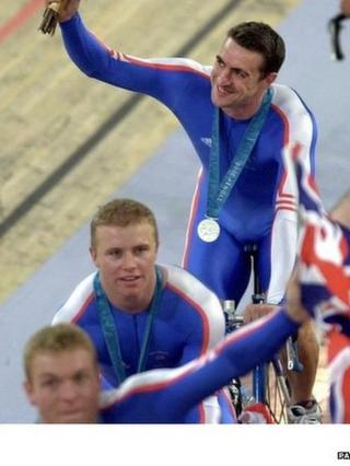 Chris Hoy with the rest of Team GB's silver at the Sydney Olympics in 2000.