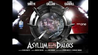 The Doctor and his assistant are reflected in the eye stalk of a Dalek. The glass of the eye stalk is smashed.
