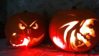 Two carved pumpkins