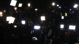 Members of the media await the results in Boston Massachusetts