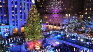 Christmas tree outside Rockefeller Centre in New York