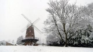 A windmill in Notingham covered in snow