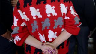 Lady wears poodle jumper
