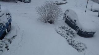 Snow in a front garden