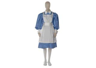 A blue and white nurses uniform in the traditional style