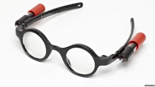 A pair of thick-rimmed glasses.