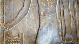 This photo taken at the Luxor Temple in Egypt on 6 May 2013 shows graffiti reportedly from a Chinese tourist