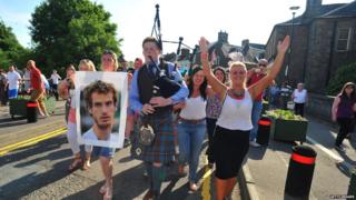 People celebrating on the streets of Dunblane