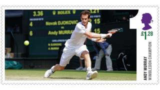 Stamp of Andy Murray playing tennis