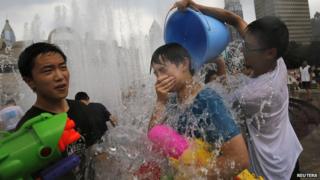 Water fight in Shanghai