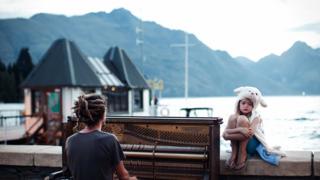 "Piano play at sunset"