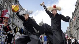 Members of Thor of the Common Man promotes their show at the Edinburgh Festival Fringe.