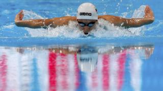 Bulgaria's Dimitrov swims in the Men's 400m individual medley heats during the World Swimming Championships in Barcelona