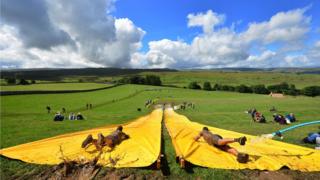 "Slide Away" section of the Total Warrior 10 Mile Challenge at Shap Abbey, Cumbria.