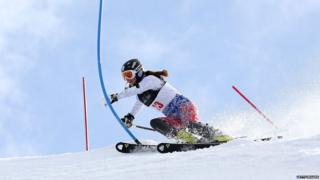 Ksenia Alopine of Russia competes during the Alpine Slalom.