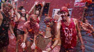 Revellers at Bunol's Tomatina festival