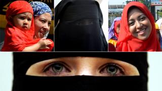 Composite image of Muslim women wearing headscarves