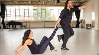 Strictly Come Dancing contestant Dave Myers and dance partner Karen Hauer during rehearsals at the Royal Academy of Dance
