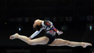 Korea"s Jisoo Park competes on the balance beam during a qualification session at the Artistic Gymnastics World Championships in Antwerp, Belgium