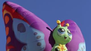 Butterfly balloon in the air at the 42nd Albuquerque International Balloon Fiesta.
