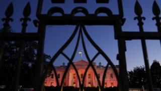 The White House is seen lit pink to observe Breast Cancer Awareness Month in Washington, USA.