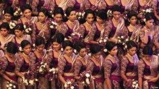 Dozens of bridesmaid lined up