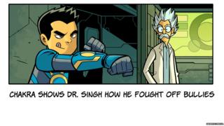 Chakra punches out while the Dr looks on