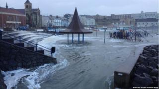 A children’s playground in Portstewart flooded with torrents of water