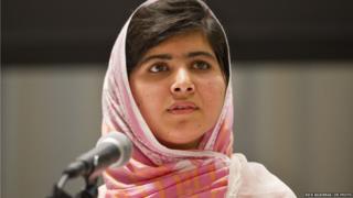 Malala Yousafzai speaking at the UN