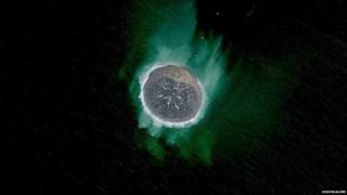An Arial shot of 'Quake Island' which erupted out of the sea off the Gwadar coast of Pakistan by an earthquake in Sept 2013