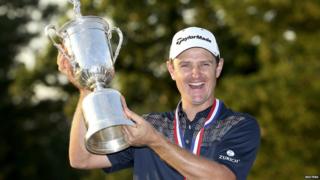 Justin Rose holding US Open trophy