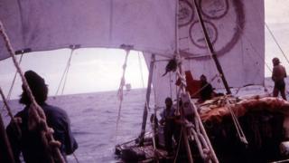 View from one raft to another at sea