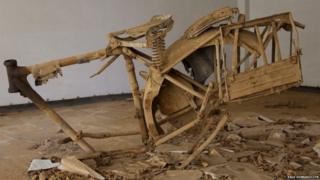 An old rusted bicycle.