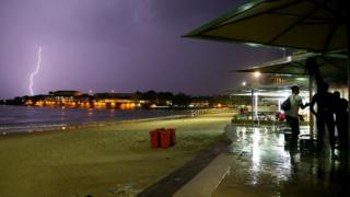 Copacabana Beach during a thunderstorm.