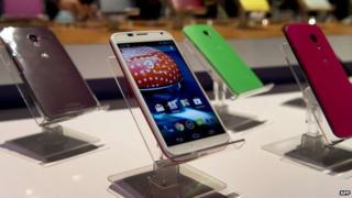 Smartphones on display