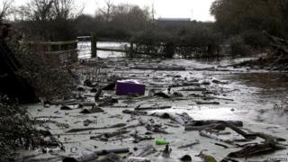 Debris washed up by floodwater