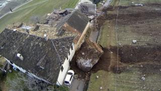 House hit by boulder