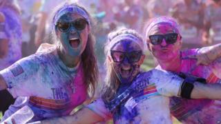 Girls coloured in powder paint
